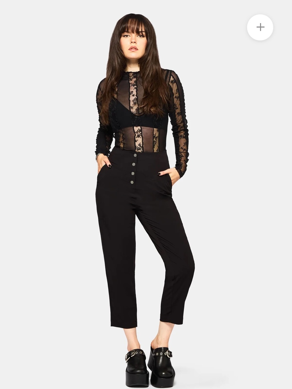 DISTURBIA Black Button-Front Cropped Trousers